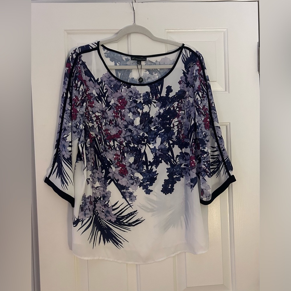 Adrianna Papell Sheer Floral Blouse - Sz Xl - Picture 2 of 8